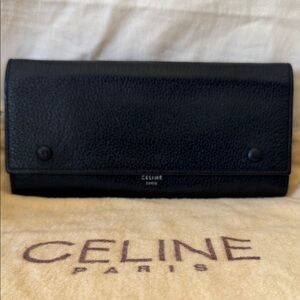 Celine Black Pebbled Leather Long Wallet